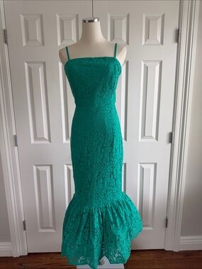 ASOS Strapless Lace Mermaid Hem Dress Emerald Green Tulle Wedding Guest Size 8